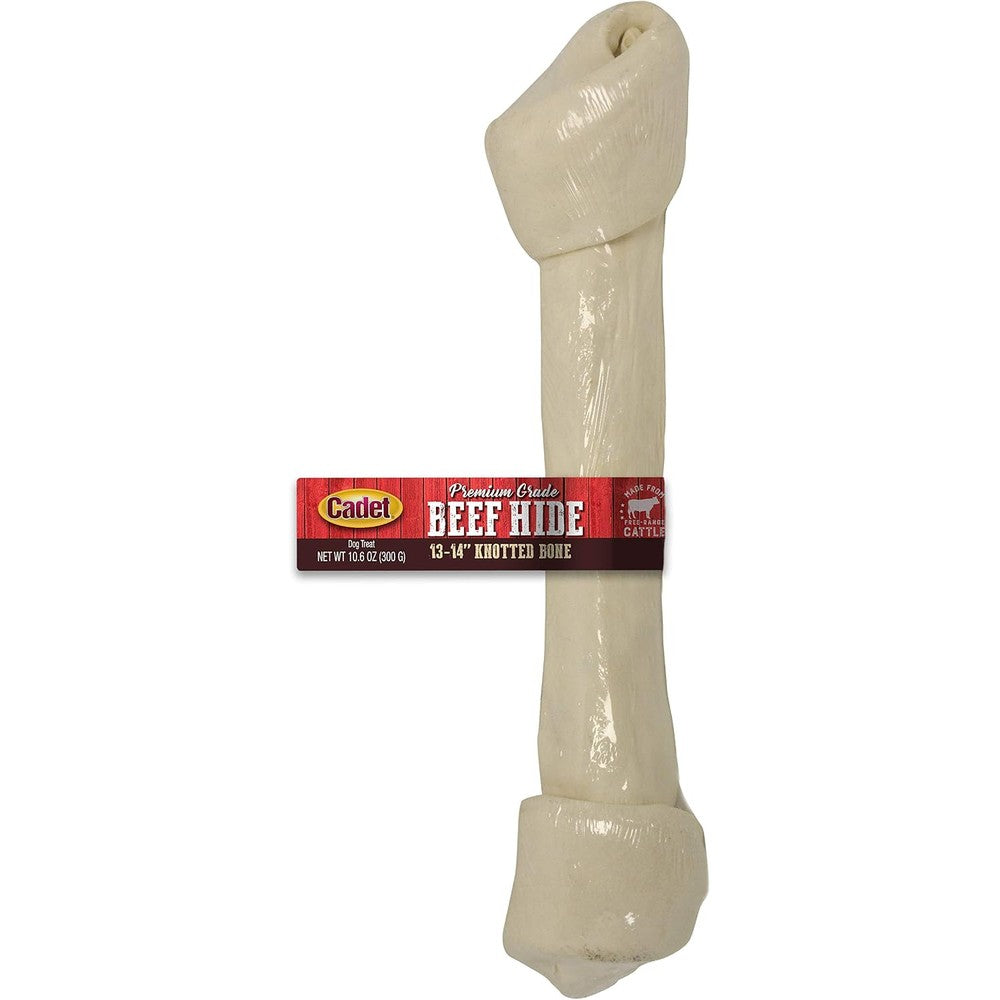 Cadet Premium Grade Beef Hide Knotted Bone Dog Chew Long Lasting Rawhide Treats for Large Dogs Thirteen to Fourteen Inches One Count