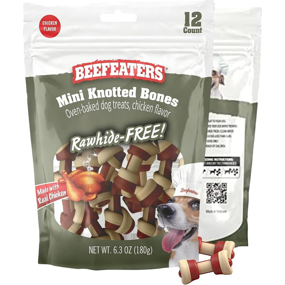 Beefeaters Mini Knotted Bone Chicken Flavor Rawhide Free Dog Chews 12 Count