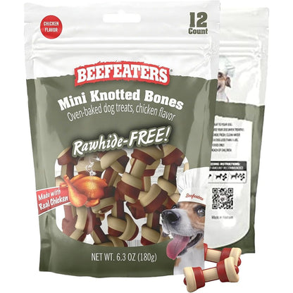 Beefeaters Mini Knotted Bone Chicken Flavor Rawhide Free Dog Chews 12 Count