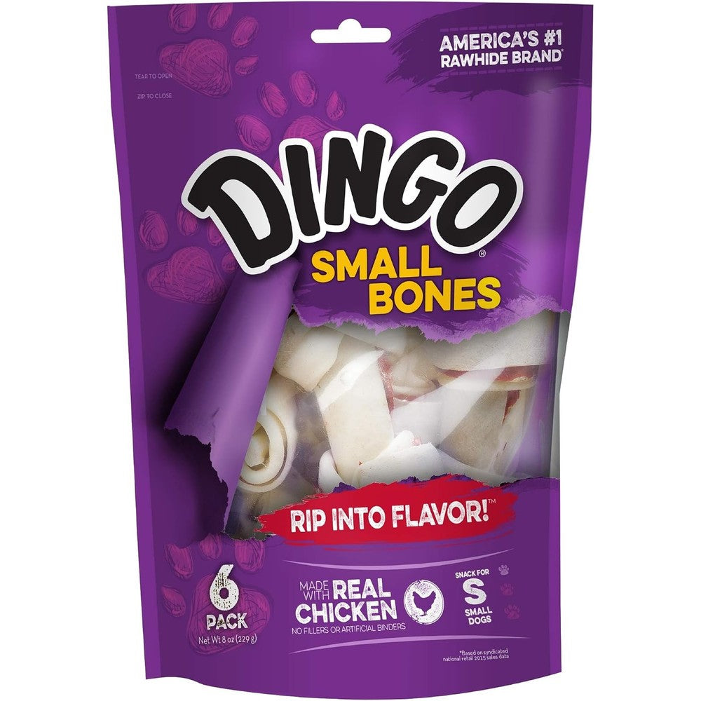 Dingo 156095 Rawhide Bones For Small Dogs With Real Chicken White Classic Dog Chews 6 Count 8 Ounces