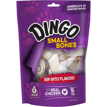 Dingo 156095 Rawhide Bones For Small Dogs With Real Chicken White Classic Dog Chews 6 Count 8 Ounces