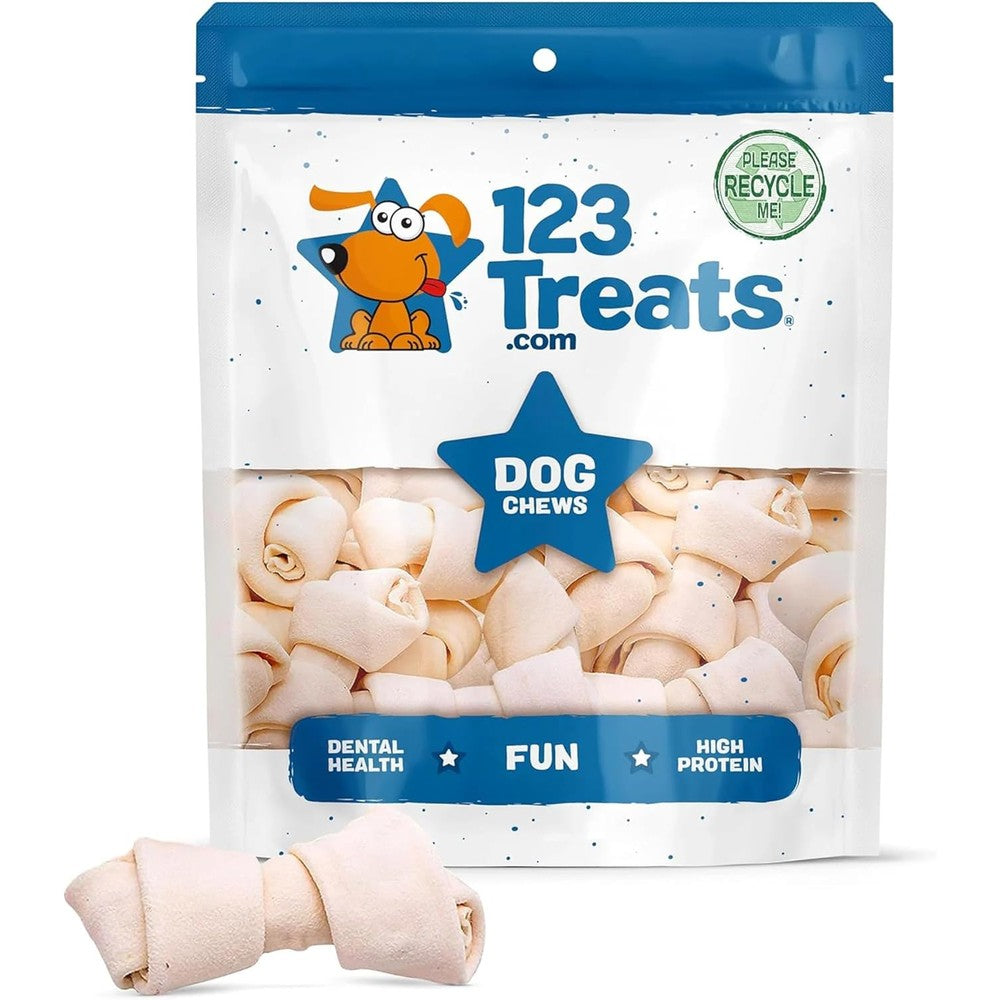 123 Treats Dog Rawhide Bones Premium Natural Beef Hide Chew Bones For Dogs Sourced From Grass Fed Cattle Free From Chemicals Pack Of 15