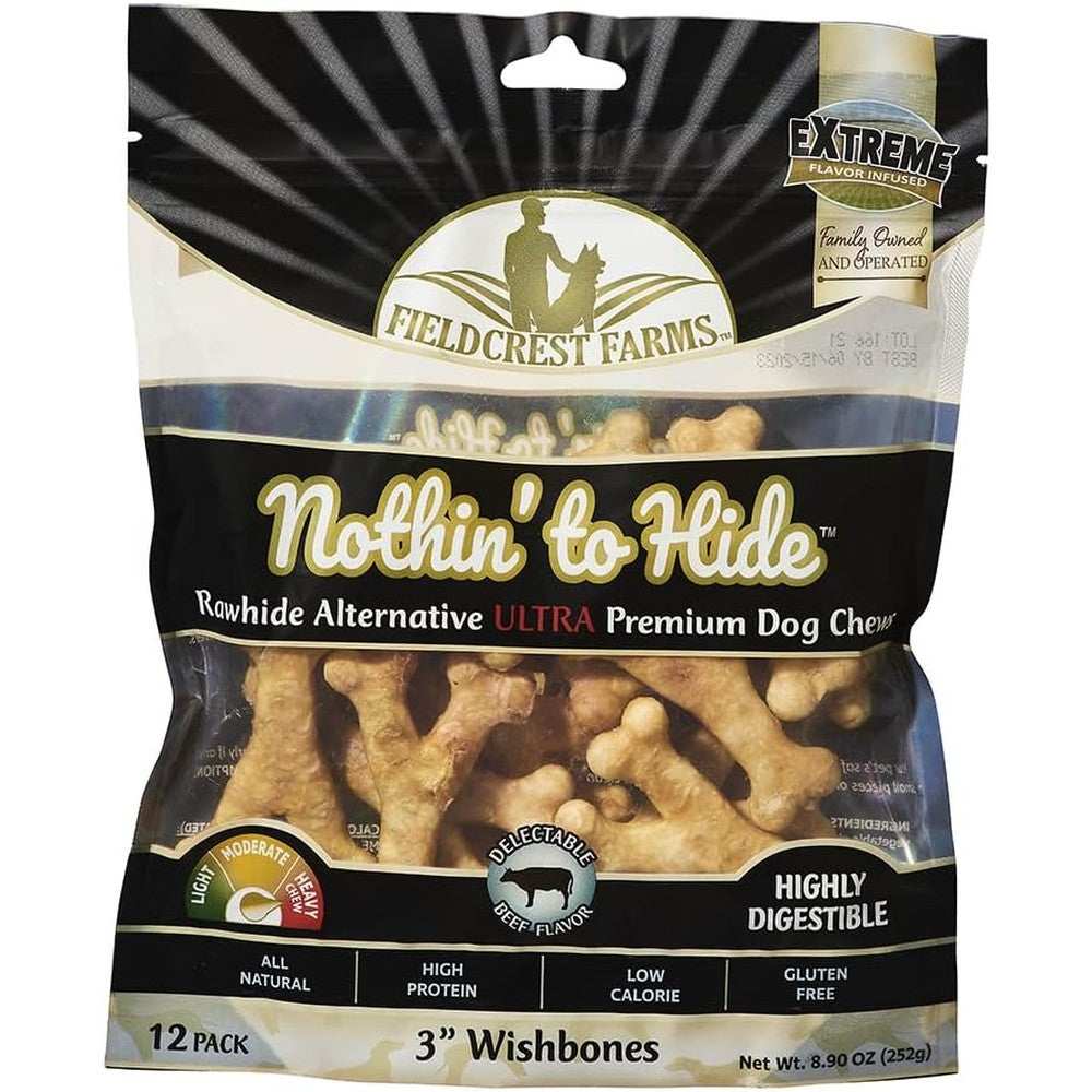 Fieldcrest Farms Nothin To Hide Natural Rawhide Alternative Three Inch Wish Bones For Dogs Beef Flavored Digestible Dog Chews Twelve Pack