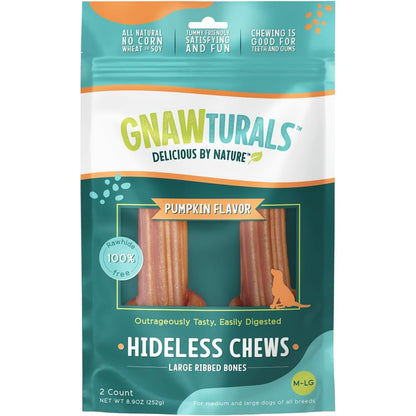 Gnawturals Rawhide Free Dog Chews Ribbed Bones Pumpkin Flavor For Large To Extra Large Dogs Two Bones