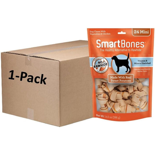 SmartBones Mini Chews With Real Sweet Potato Rawhide Free Dog Treats Highly Digestible Vitamin Enriched Bone Chews For Dogs 24 Count
