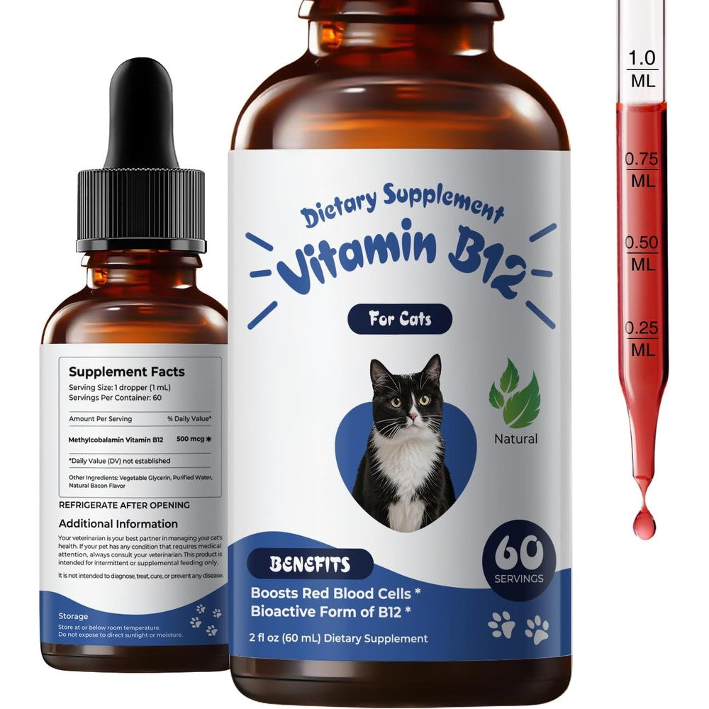 Womrich Appetite Stimulant For Cats Liquid Vitamin B12 Methylcobalamin Supplement Drops For Energy And Recovery Bacon Flavor 2 Fluid Ounces