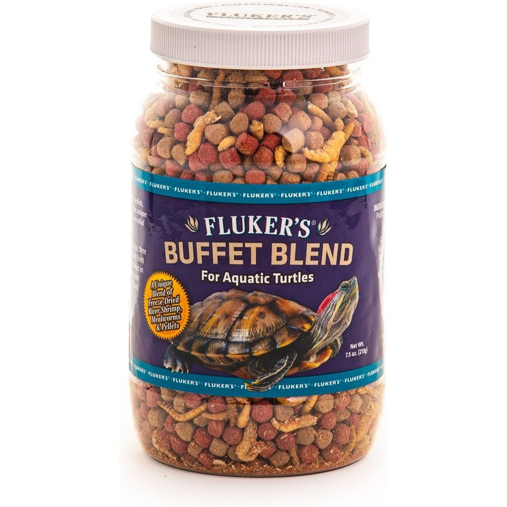 Fluker's Buffet Blend aquatic turtle food front view jar