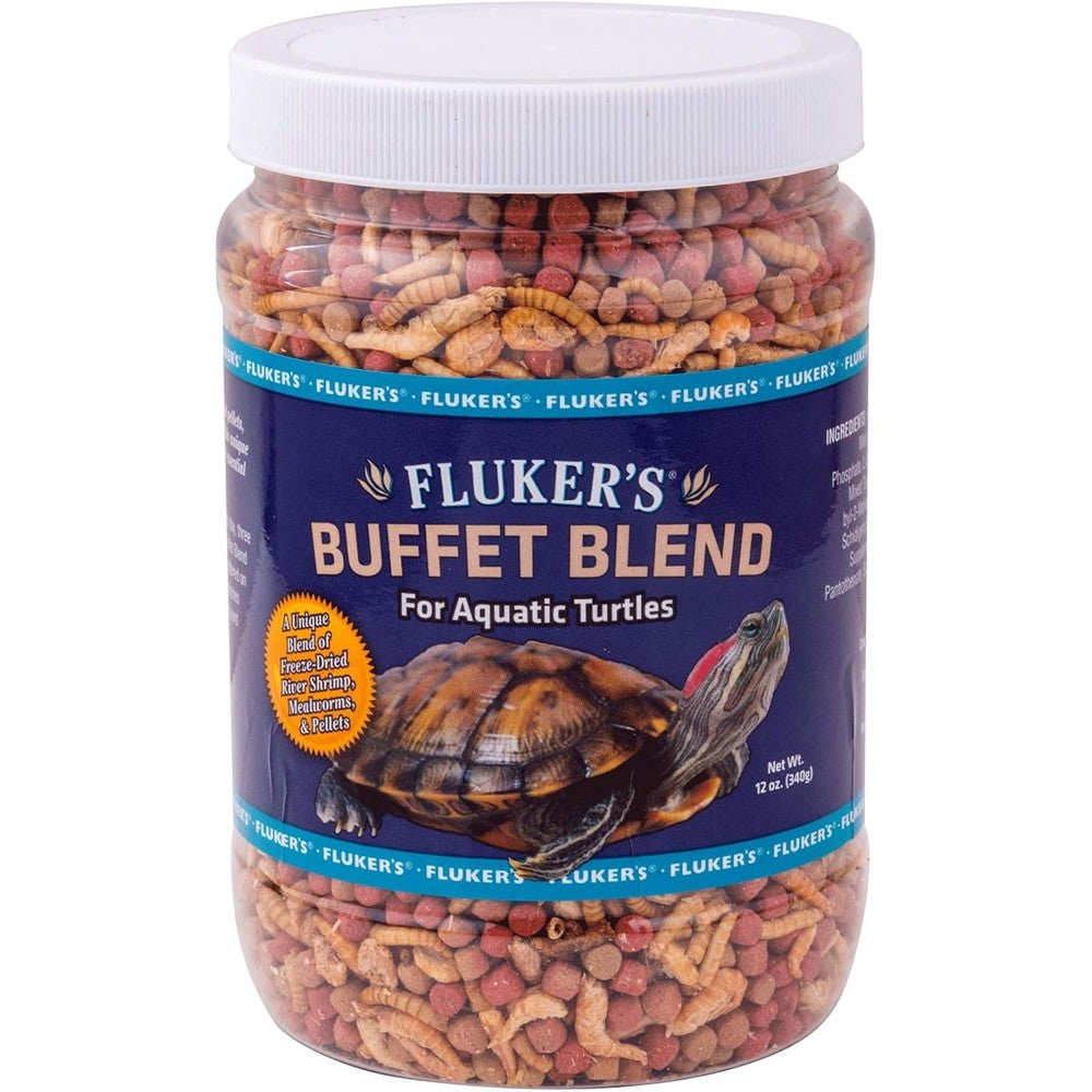 Fluker's Buffet Blend Aquatic Turtle Food 12 Ounce jar front view