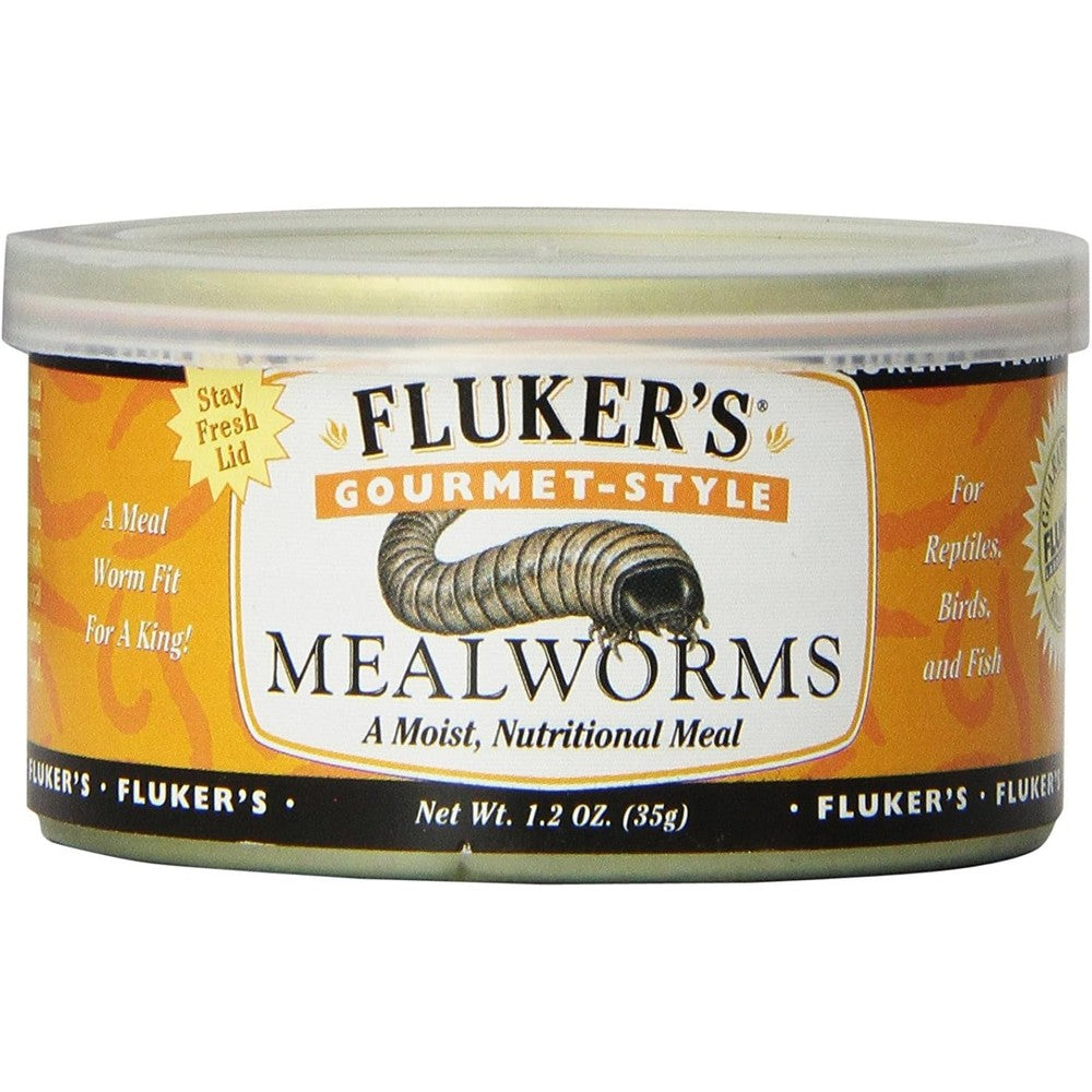 Fluker's gourmet canned mealworms front view container