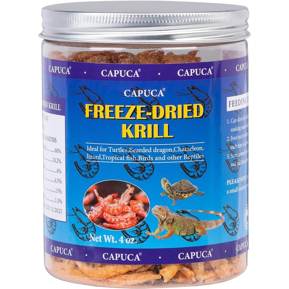 Capuca freeze dried krill jumbo shrimp front view natural reptile food