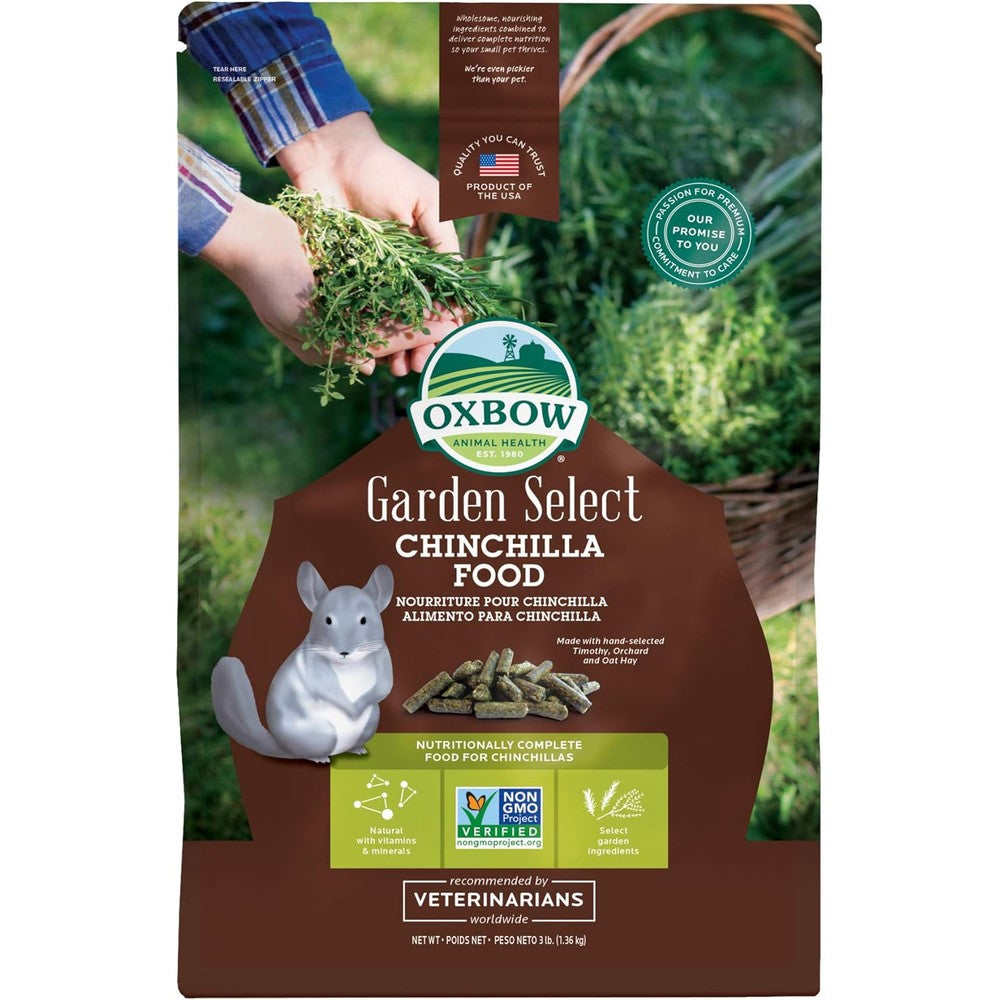 Oxbow animal health garden select chinchilla food front view packaging