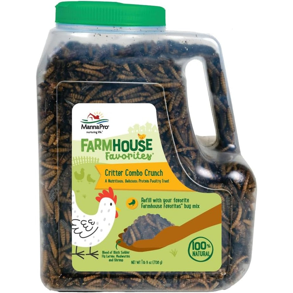 Manna Pro Farmhouse Favorites Critter Combo Crunch Bug Jug High Protein Poultry Treat For Mixed Flocks Twenty Five Ounce - Image 1