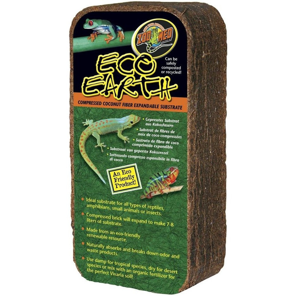 Zoo Med Eco Earth front view compressed coconut fiber substrate single brick product package