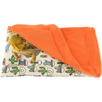 Hosukko bearded dragon bed front view with orange sleeping bag and pillow