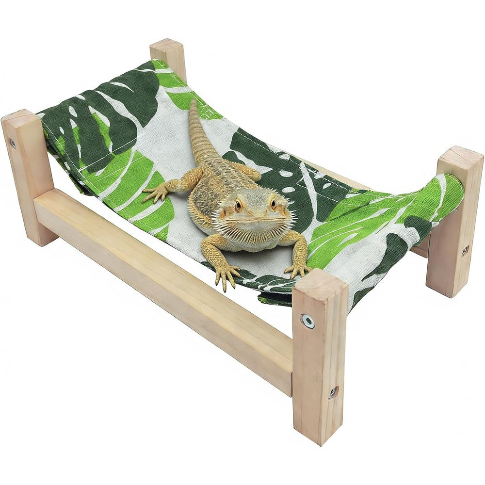 Tfwadmx Bearded Dragon Wooden Reptile Bed Elevated Lizard Lounger Detachable Canvas Sleeping Hammock Tank Habitat Accessory Eleven By Six Inches