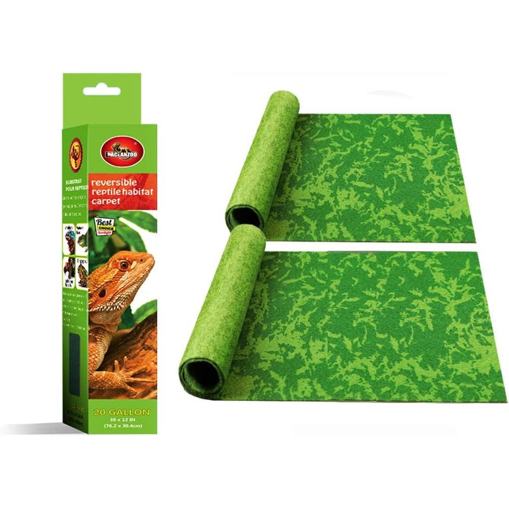 Mclanzoo reptile carpet front view showing tropical print terrarium liner