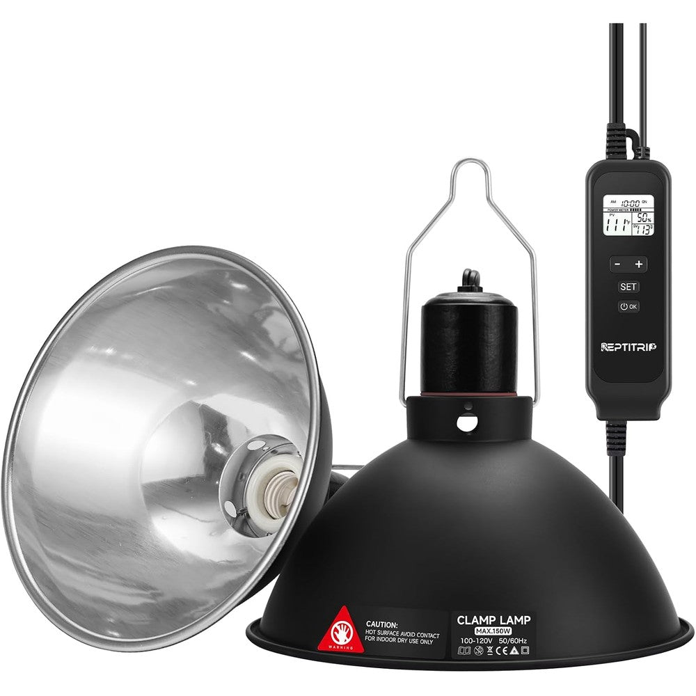 Reptitrip 8.5 Inch Reptile Heat Lamp Fixture With PID Dimming Thermostat And Independent Day Night Temperature Control Maximum 150 Watts