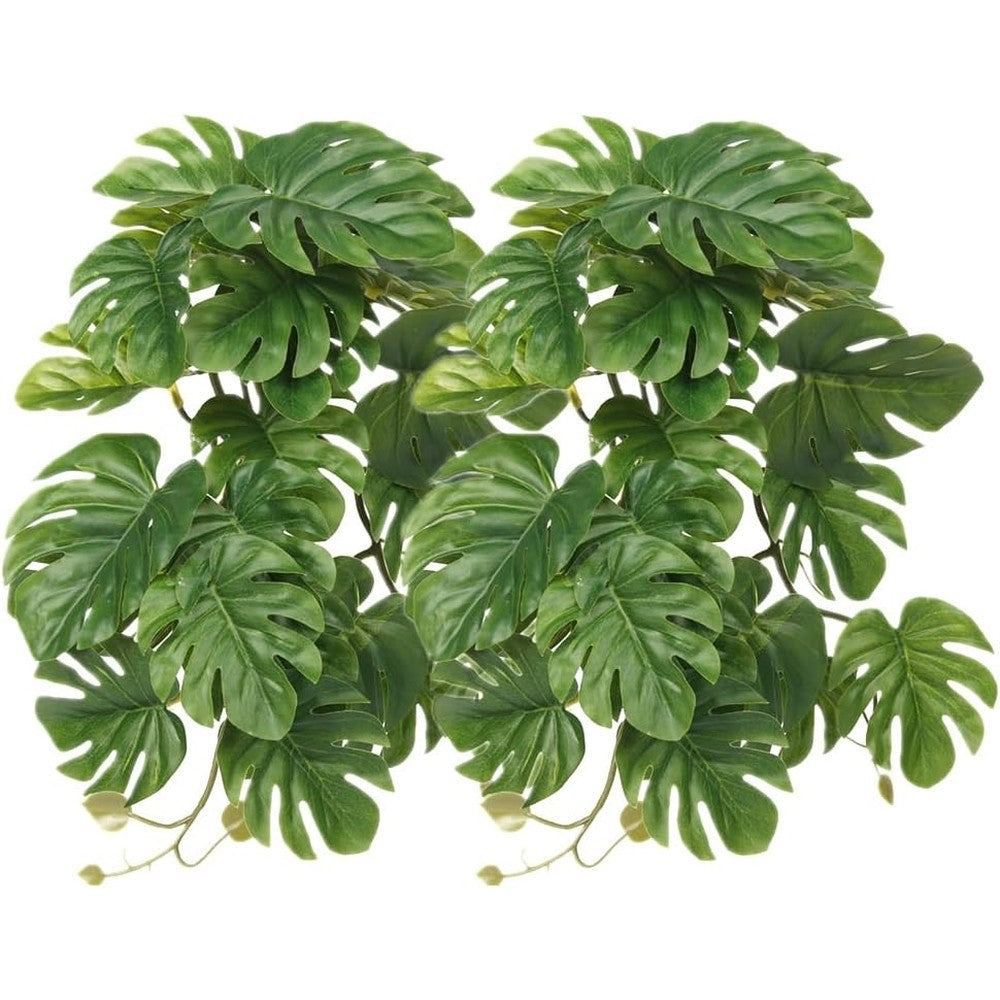 Woledoe 2 Pack Reptile Fake Plants For Terrarium Snake Tank Accessories Artificial Hanging Monstera Leaves Habitat Decor With Suction Cup - Image 1
