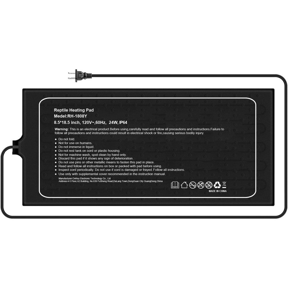 COSYTOUR Reptile Heat Pad 18x8 Inches Adjustable Temperature Control Under Tank Heating Mat 24 Watt For 50 To 60 Gallon Terrariums