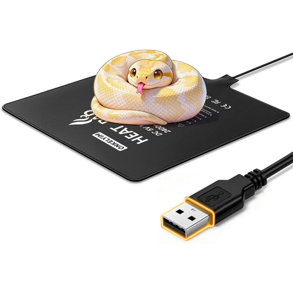 ONKELYIM USB Reptile Heat Pad Waterproof Terrarium Heating Mat For Snakes Lizards And Turtles Twenty By Twenty Centimeters Twelve Watt