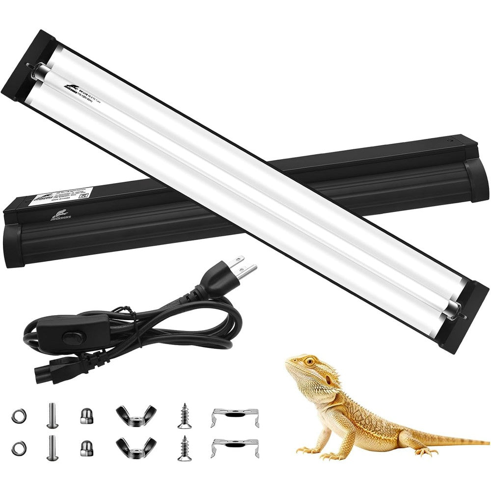 JHGKEGKE T5 10.0 UVB Reptile Light Fixture Combo Kit 24 Watts High Output UVA UVB Lamp With Upgraded Wider Alloy Reflector 22.7 Inches