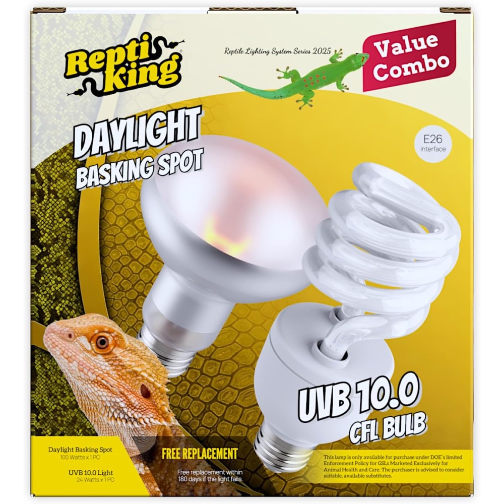 Hygger Zoo Reptile 100 Watt Basking Spot Bulb and 10.0 24 Watt UVA UVB Bulb Combo Dual Pack Heat Lamp Bulbs for Bearded Dragons and Turtles - Image 1