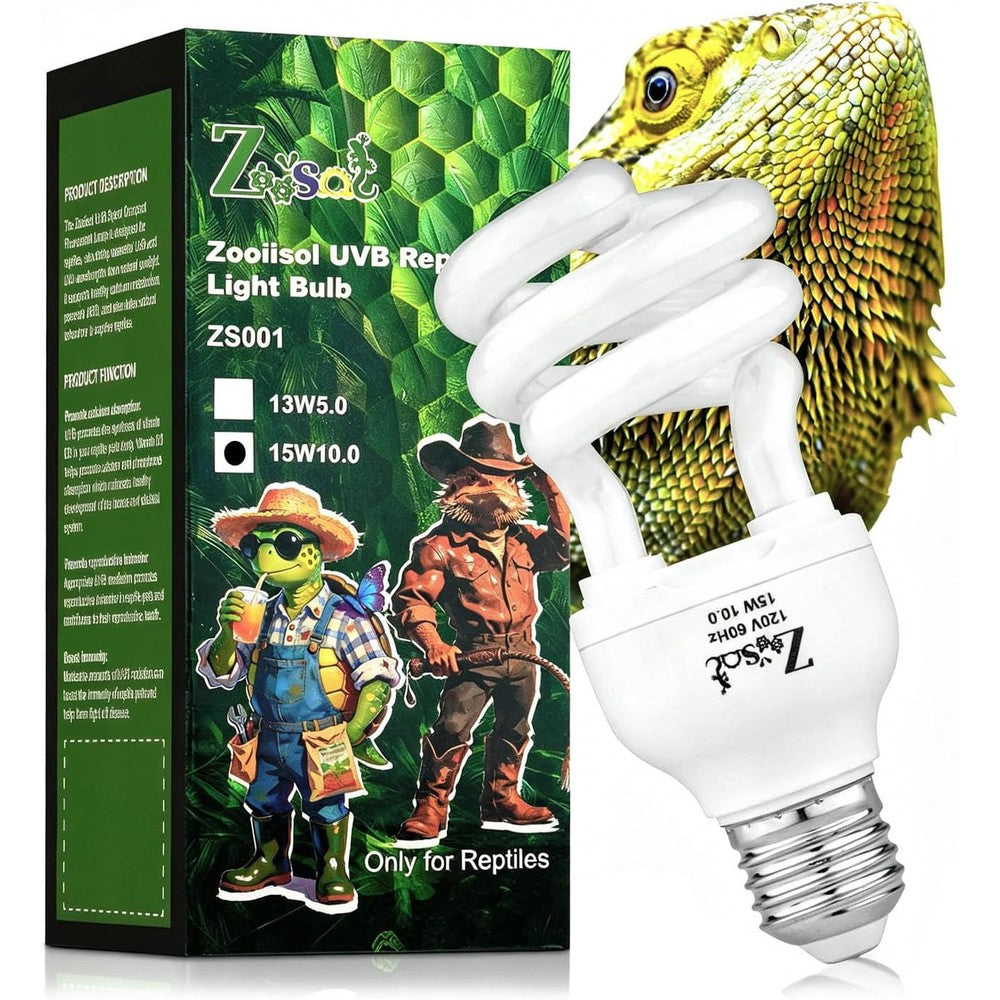 Lucky Herp UVB Reptile Light Bulb 15 Watt 10.0 High UVB Transmitting Glass Tube Spiral Lamp UVA UVB Light For Bearded Dragons And Desert Reptiles