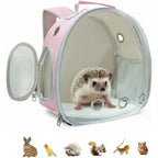 Small Animal Carrier Guinea Pig Backpack,Transparent, Breathable Backpack Carrier for Hedgehogs, Rabbits, Birds, Squirrels, Hamsters, Lizards Comfortable, Portable Travel Bag for Small Pets (Pink)
