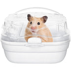 KAMEIOU White Travel Portable Small Animals Hamster Hedgehog Guinea Pig Carrier Cage for Hamsters Hedgehogs Ferret Guinea Pig Carrier Cage with Handle Breathable Transparent Lid Small Animal Carriers