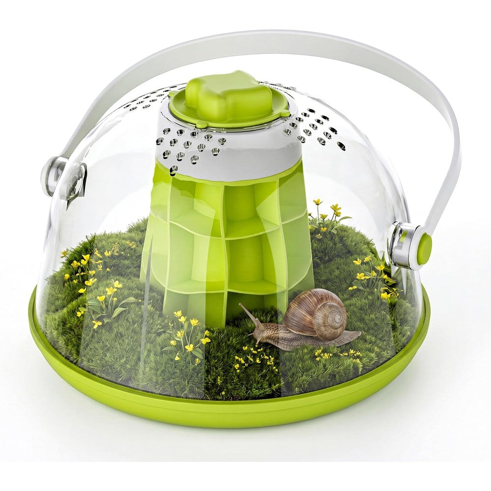 Round Transparent Snail Terrarium Kit, Small Animal Carrier with Removable Base, Portable Bug Observation Box for Outdoor Exploration, Educational Insect Habitat for Kids