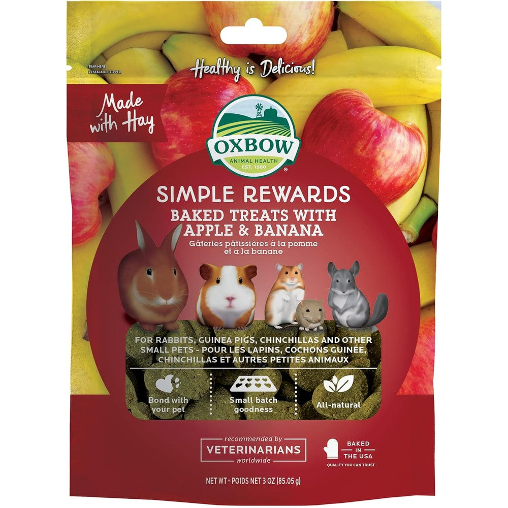 Oxbow Simple Rewards Baked Treats Apple And Banana High Fiber Timothy Hay Pet Snack 3 Ounce