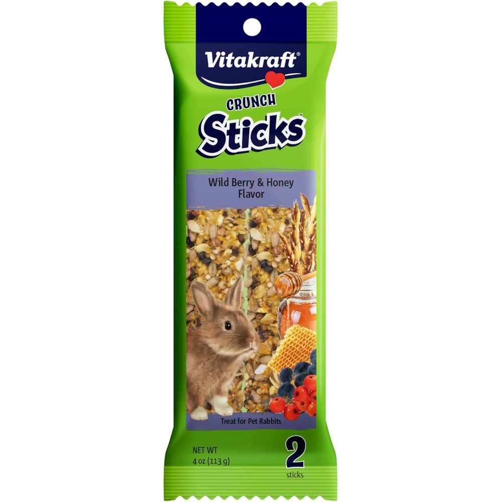 Vitakraft Crunch Sticks Rabbit Treat Wild Berry And Honey Flavor Oven Baked Whole Grains And Vitamins Nutrients Enriched Pet Bunny Chew Toy 4 Ounce