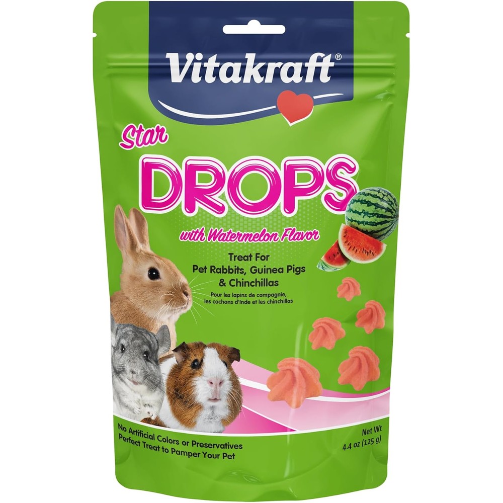 Vitakraft Star Drops Watermelon Flavor Rabbit Guinea Pig And Chinchilla Treat 4.4 Ounces
