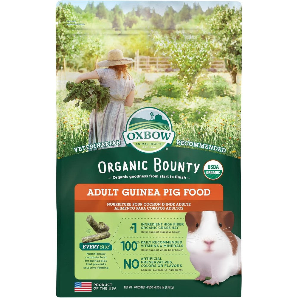 Oxbow Organic Bounty Adult Guinea Pig Food Premium Timothy Hay Pellets With Stabilized Vitamin C Three Pound Bag