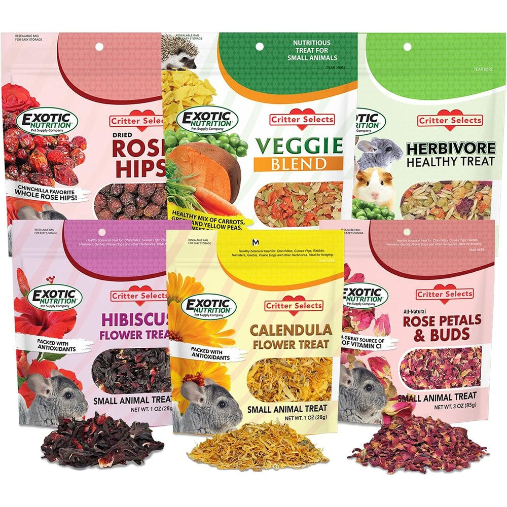 Exotic Nutrition Herbivore Treats Six Pack Healthy Assortment Small Animal Pet Treats For Guinea Pigs Rabbits And Chinchillas