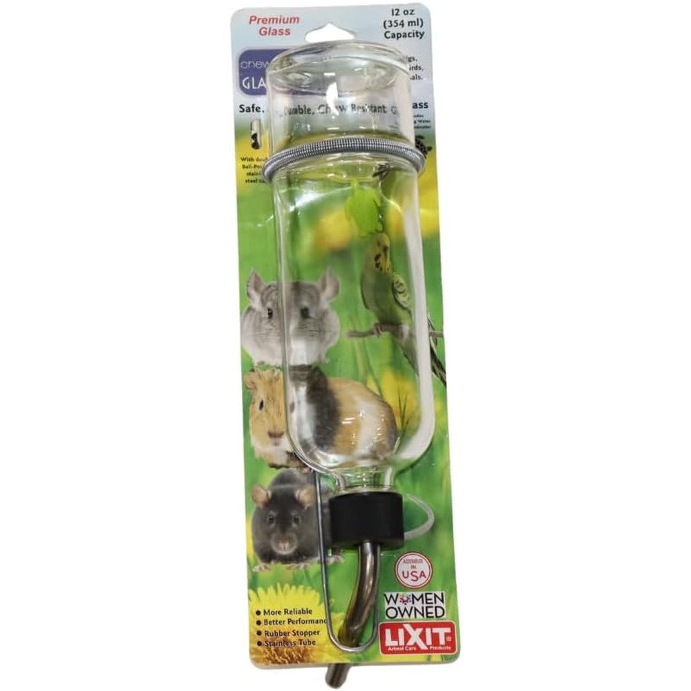 Lixit Chew Proof Flat Sided Glass Water Bottle For Small Animals Clear 12 Ounce