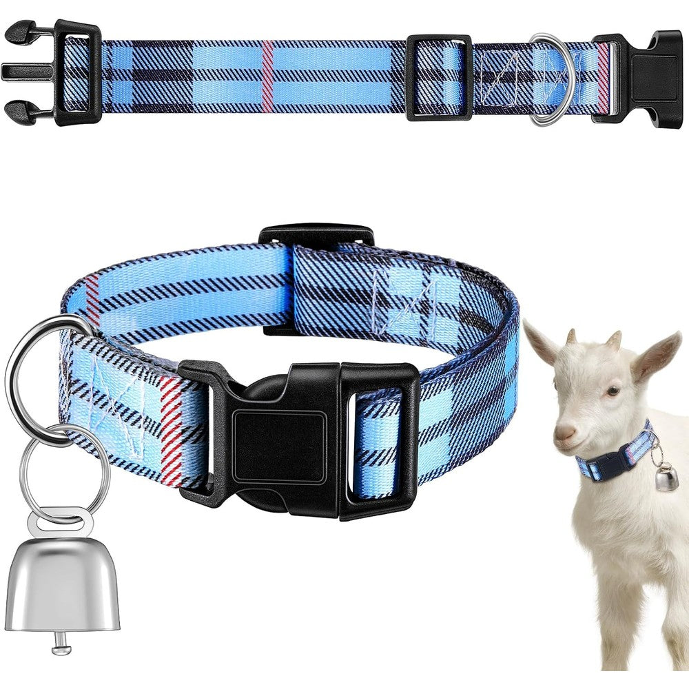 Yeyeplum Bohemia Blue Stripes Goat Collar With Grazing Nickel Copper Bell Adjustable Nylon Livestock Neck Strap For Sheep Lambs And Cows One Count
