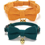Ewinoom 2 Pack Soft Corduroy Cat Collars With Removable Bow Tie And Safety Bell Adjustable Breakaway Kitten Collars For Girl And Boy Cats Orange An...