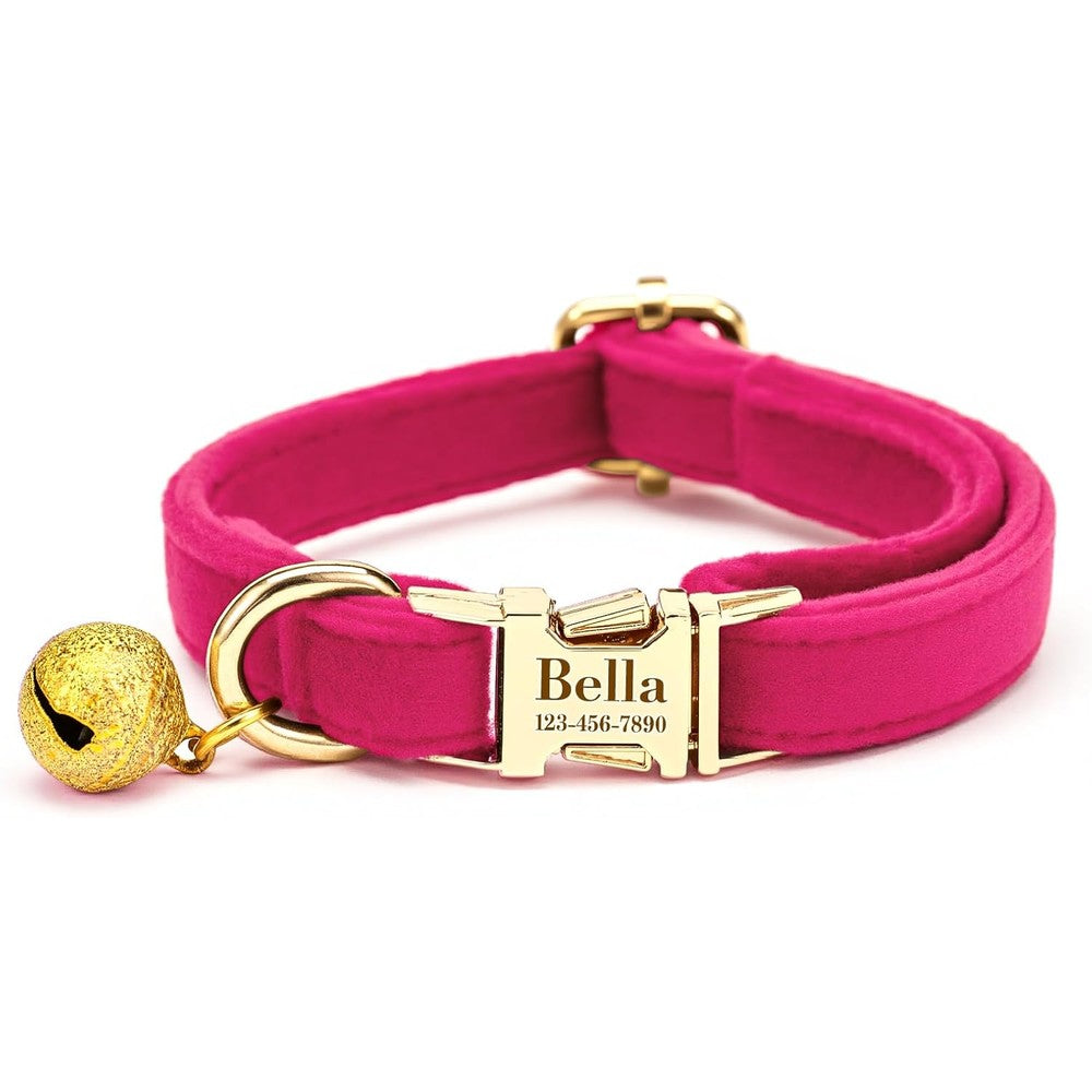 Yijhpbc Custom Cat Collar With Bells Personalized Small Cat Collar Engraved Name And Phone Number Secure Metal Quick Release Buckle Adjustable Magenta