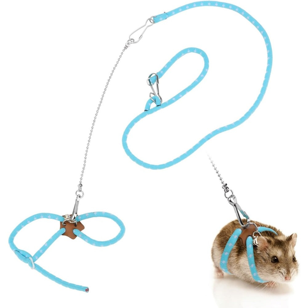 Hypeety Syrian Hamster Adjustable Training Lead Leash Soft Nylon Harness With Tracking Bell For Small Pets Gerbil Rat Squirrel Blue