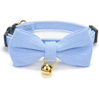 YUDOTE Cotton Breakaway Kitten Collar With Bow Tie And Bell Adjustable Soft Corduroy Cat Collar For Small Male Cats Blue Extra Small