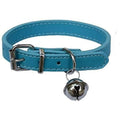 Lanyarco Turquoise Blue Leather Pet Collar For Cats And Puppies Adjustable 8 To 10.5 Inches Kitten Neck Strap With Silver Bell