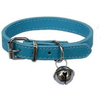 Lanyarco Turquoise Blue Leather Pet Collar For Cats And Puppies Adjustable 8 To 10.5 Inches Kitten Neck Strap With Silver Bell