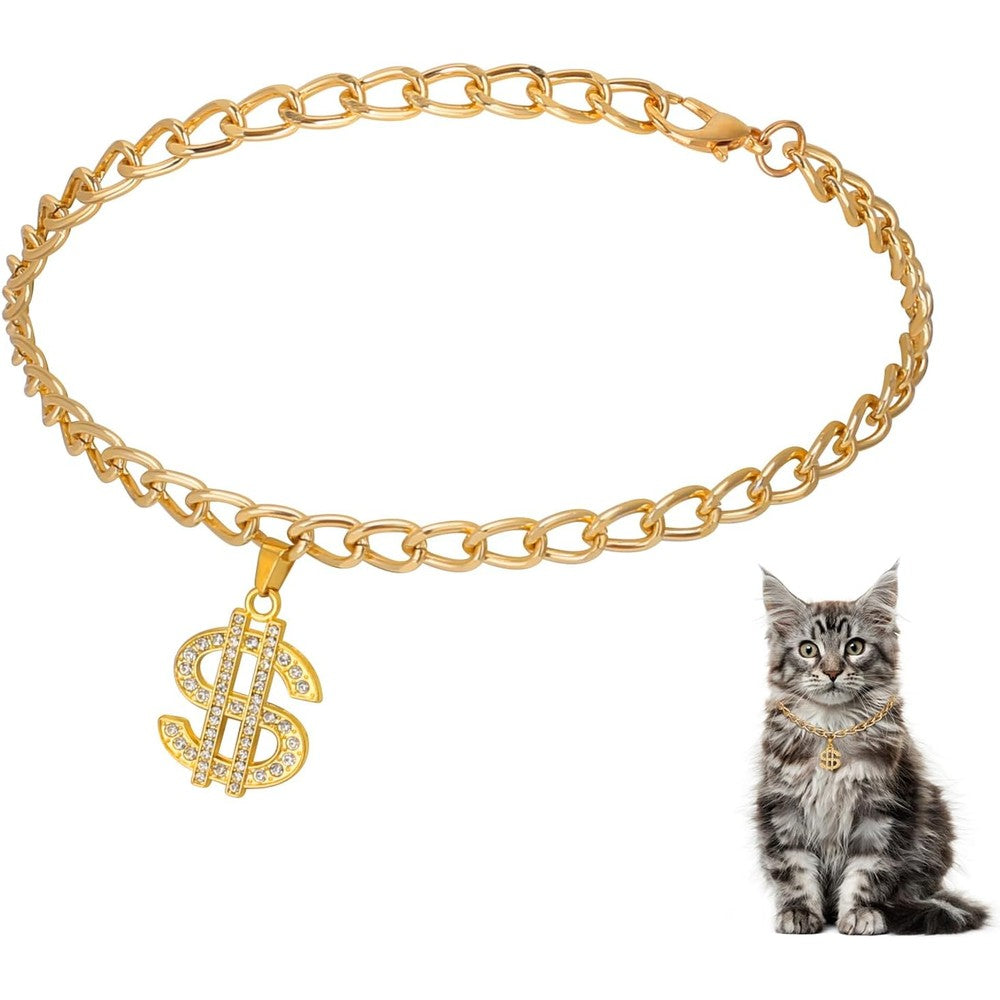 Prdgohv Gold Chain Pet Collar With Diamond Crystal Dollar Sign Pendant For Dogs And Cats Size Small