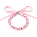 Attkryy Adjustable Pearl Necklace Collar For Dogs And Cats Pink Pet Jewelry With Rhinestones And Ribbon Bow For Small Pets