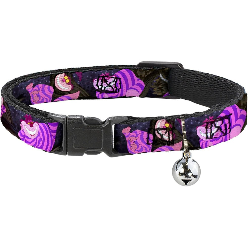 Buckle-Down Breakaway Cat Collar Cheshire Cat Tree Poses Medium Size 1/2 Inch Wide Fits 8 To 12 Inch Neck