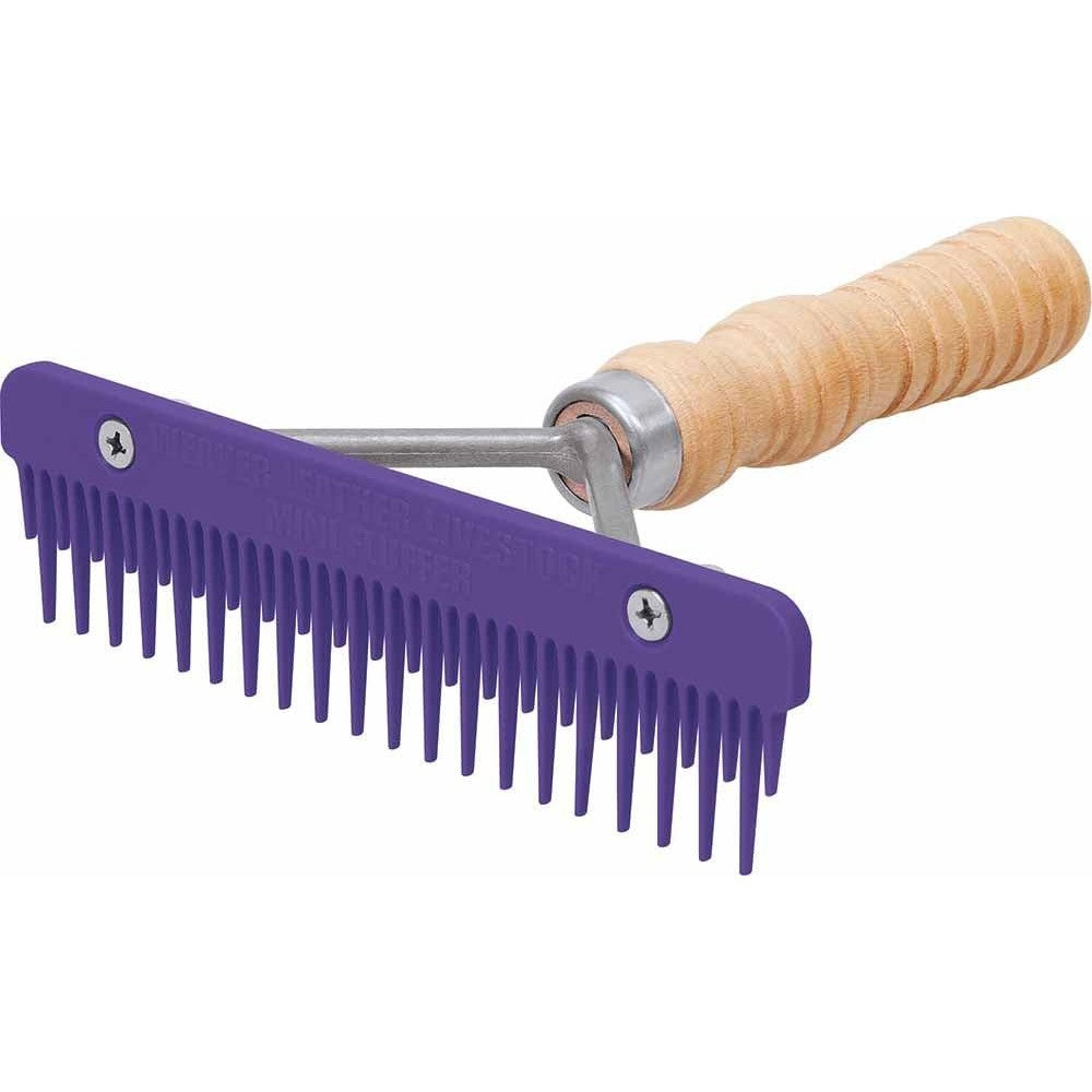 Weaver Leather Livestock Mini Fluffer Comb With Grooved Wood Handle And Replaceable Purple Plastic Blade For Show Livestock Grooming