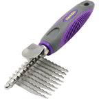 Hertzko Grooming Dematting Comb For Dogs And Cats Stainless Steel Long Blades With Safety Edges Pet Fur Tangling Tool Purple And Gray Handle