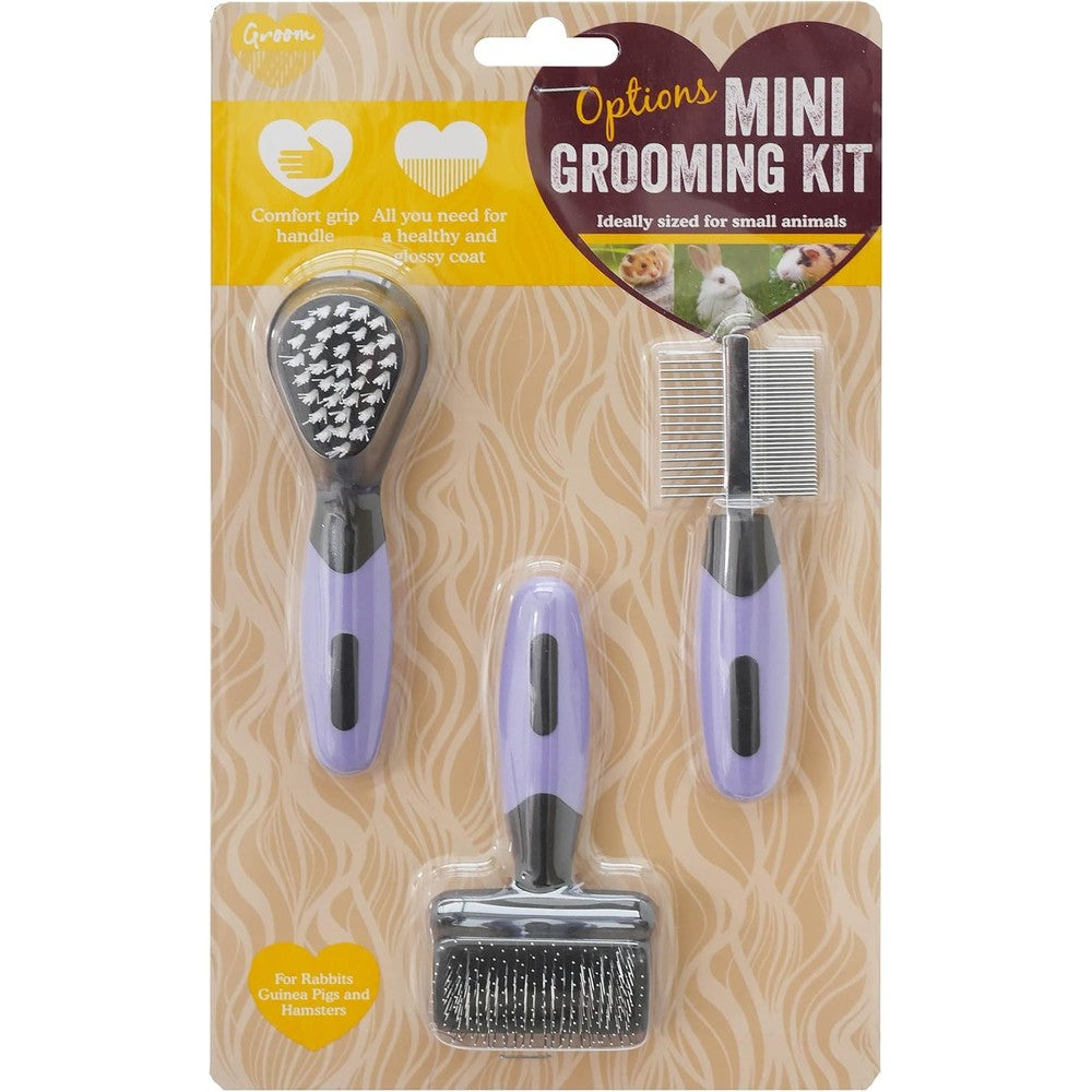 Rosewood Options Mini Grooming Set For Small Animals Lavender And Black Three Piece Kit
