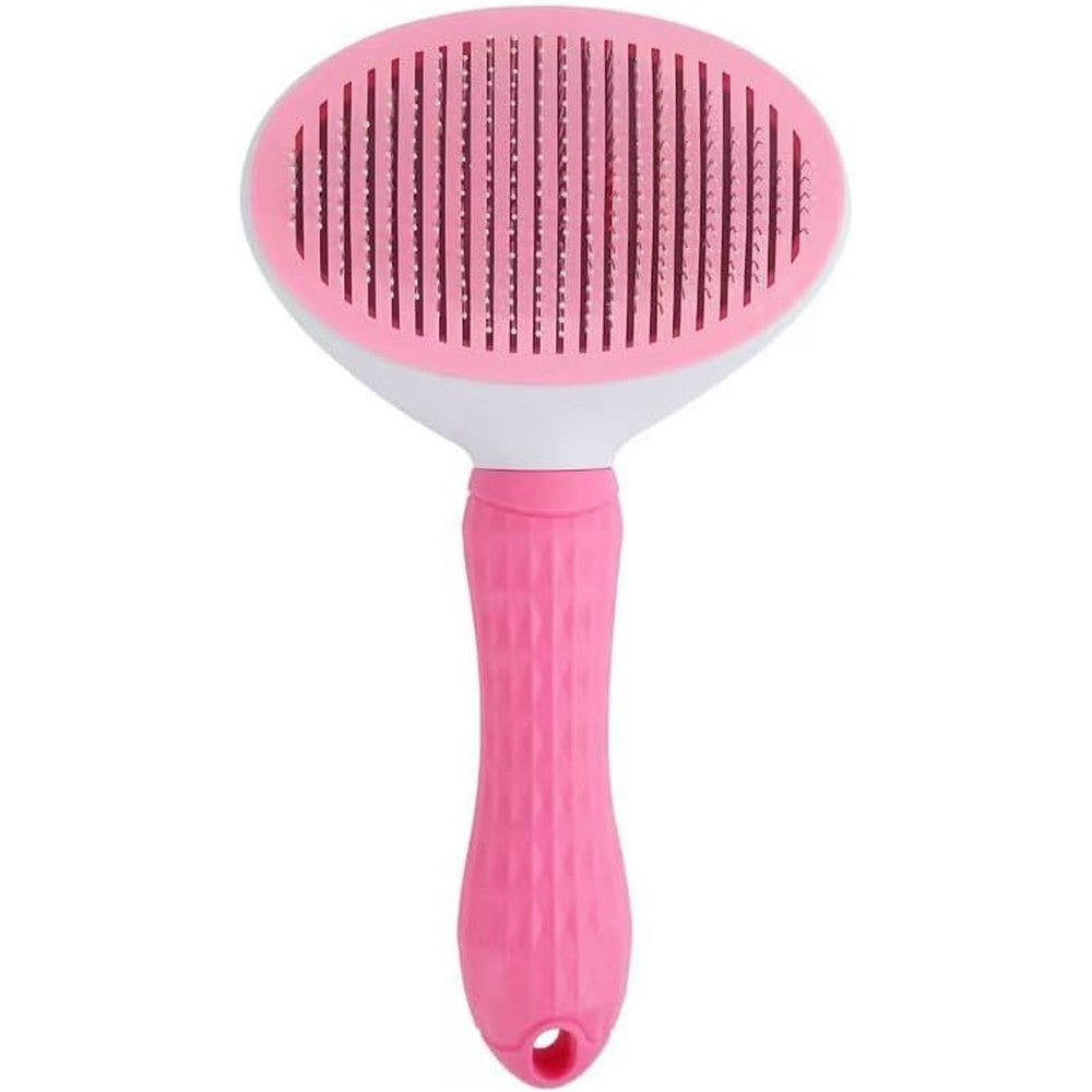 Petshopnearme Self Cleaning Slicker Brush Comb For Dog Cat Bunny Pet Grooming Stainless Steel Rounded Teeth Shedding Tool For Small Medium Pets Pink